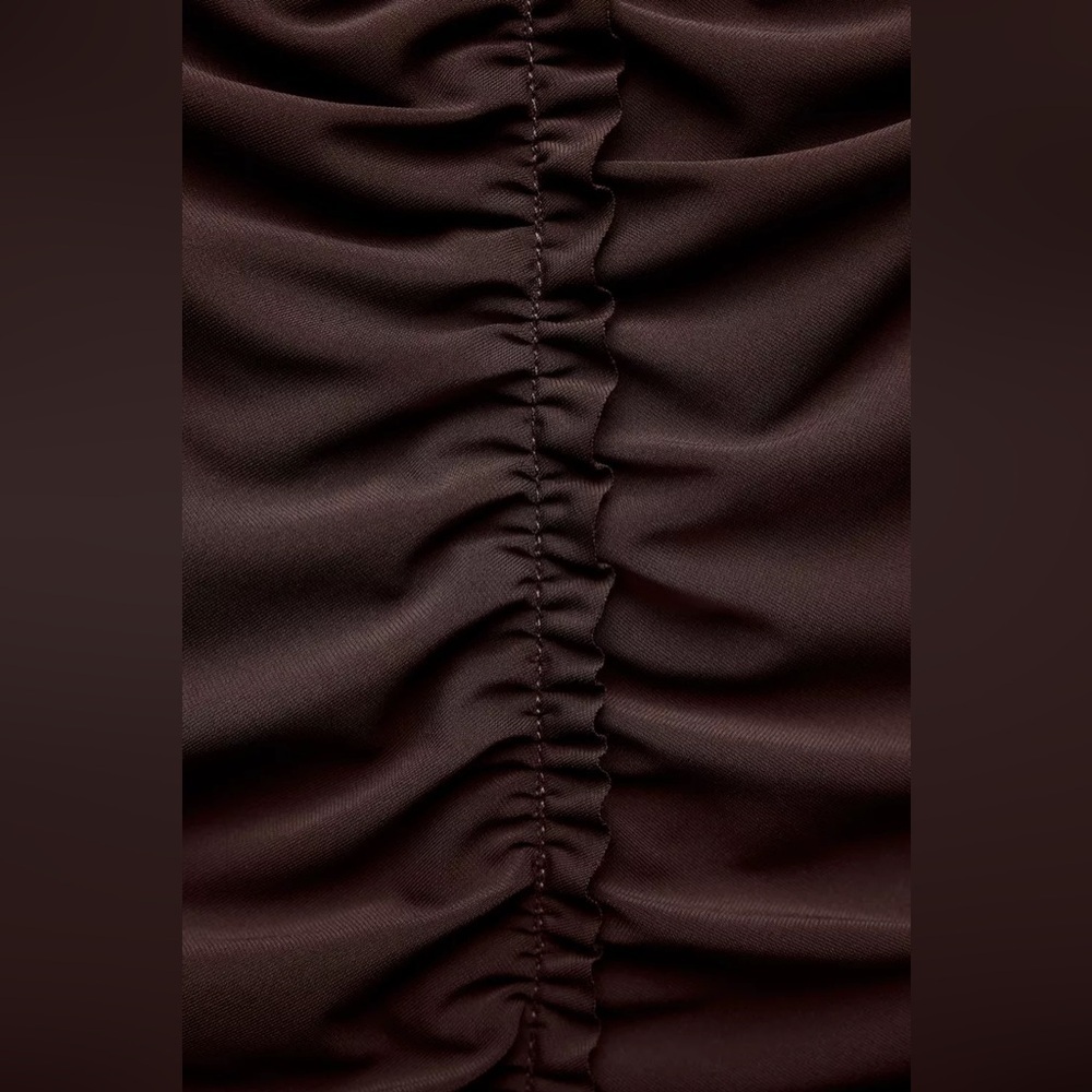 Zara long brown fitted dress midi bodycon evening cocktail casual - Picture 10 of 12